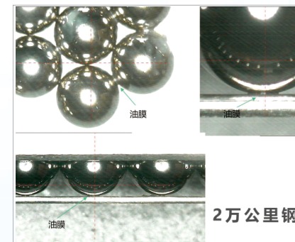 Lubricant film observed on the rolling elements of an SMT self-lubricating guide